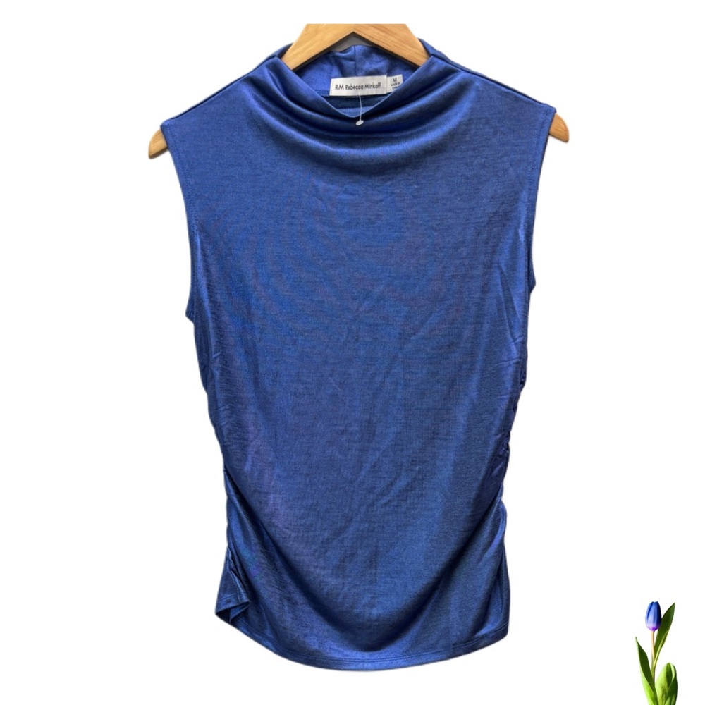 Rebecca Minkoff Blue Ruched Sleeveless Top Metallic Blue Size M